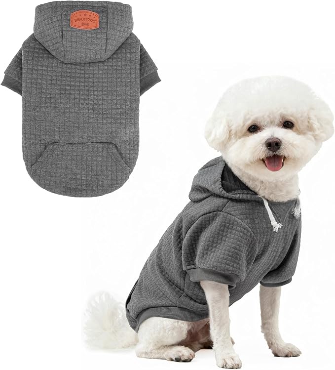 BEAUTYZOO Dog Hoodies Sweater for Medium Dogs, Waffle‑Like Laminated Coat | Warm Dog Sweatshirt with Pocket & Leash Hole, Pullover Clothes for Girl Boy Dogs, Stretchy & Easy‑On‑Off, Bulldogs Pitbulls