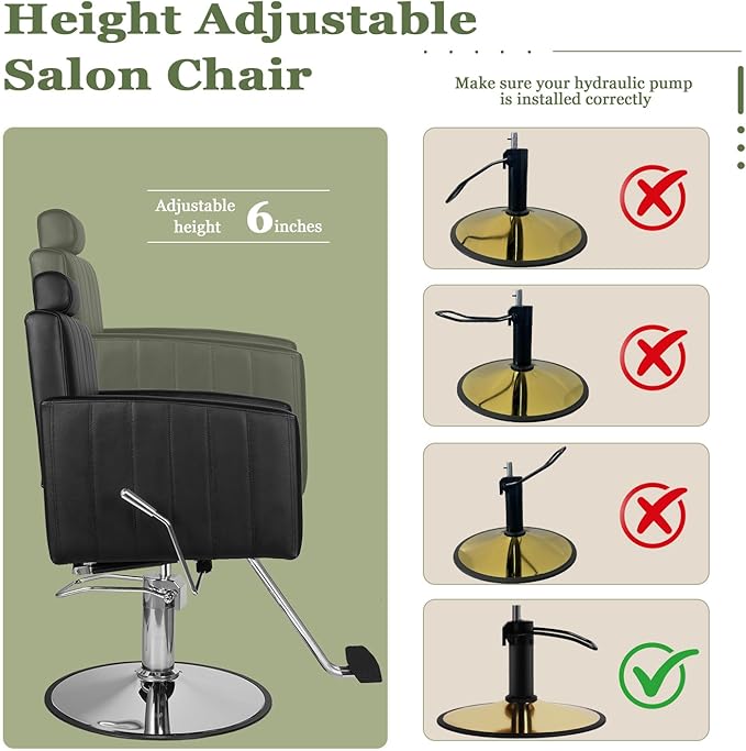 Black Salon Chair for Hair Stylist, Heavy Duty Hydraulic Barber Salon Chair with Vertical Stitch Design, 360° Swivel, Adjustable Height, Ergonomic Reclining Stylist Chairs for Beauty Salon