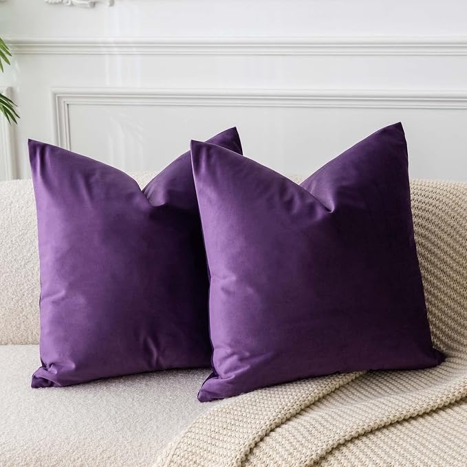 26x26 Throw Pillow Covers Decorative Velvet Couch Covers Set of 2,Purple | JUSPURBET Cozy Soft Velvet Pillowcases with Invisible Zipper for Modern Couch Sofa Bed Living Room Bedroom Home Decor