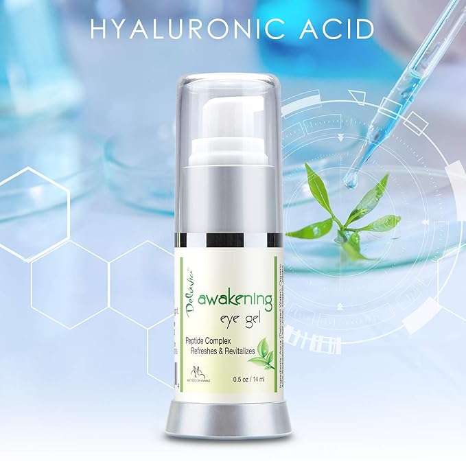 Deluvia Daily Under Eye Gel - Reduces the Appearance of Puffiness, Wrinkles, Fine Lines, Bags, Dry, Crepe Skin - Organic Aloe, Vitamin E, Hyaluronic Acid - Firming Moisturizing..