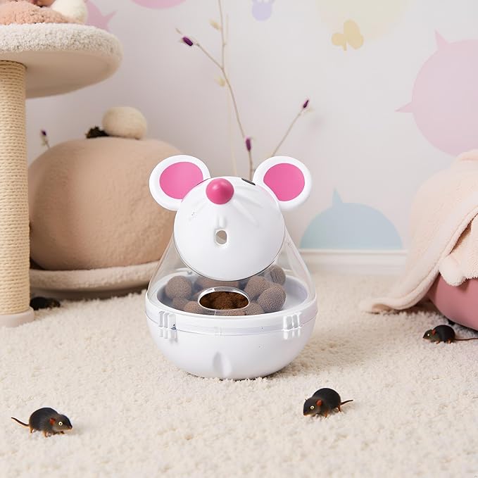 Beige Interactive Toys for Cats, Play Cat Toy Pet Cat Kitten Mouse Shape Treat Holder Food Storage Dispenser Chew Play Toy for Indoor and Kitten Exercise Mice and Animals Toys