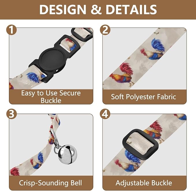 Colorful Rooster Farm Cream Easy to Wear Dog Collar 2 Pack Pet Collars for Cats