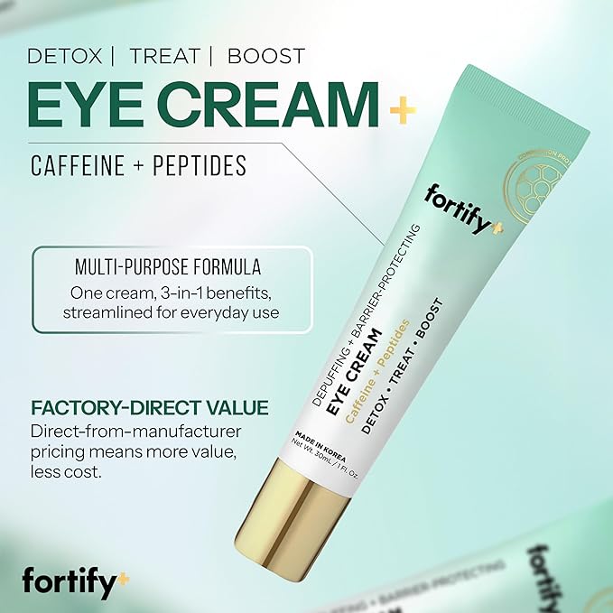 Under Eye Cream With Caffeine & Peptides – 3-In-1: Detox, Treat, Boost – Reduces Puffiness, Dark Circles & Wrinkles – Dermatologist Tested, Korean Skin Care – 95% Natural – 1 FL OZ
