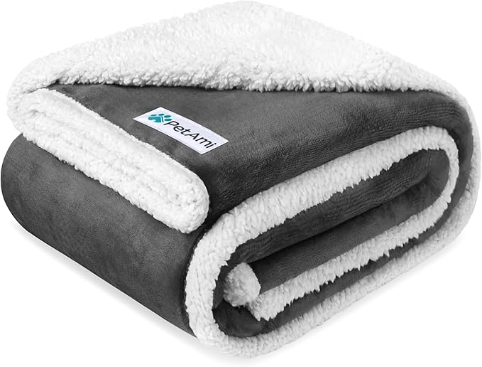 PetAmi Waterproof Dog Blanket for Large Dog Cat Pet, 60x80, Charcoal | 460 GSM Sherpa Fleece Reversible, Pee Proof, Furniture Protector Cover for Couch Sofa Bed Kennel, Washable, Extra Large