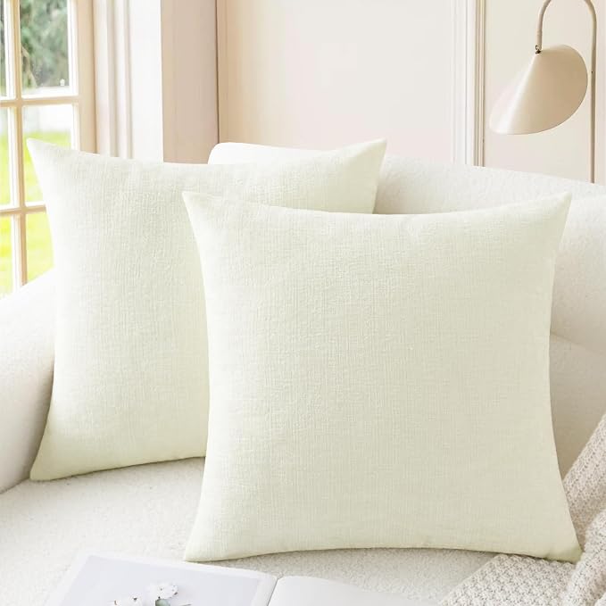 CaliTime Decorative Couch Throw Pillow Covers 24 X 24 Inches Cream | Pack of 2, Cozy Chenille Cushion Cases for Sofa Bed Living Room Farmhouse Home