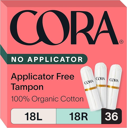 Cora Organic Cotton Non-Applicator Tampons Multipack (18 Light, 18 Regular Non-Applicator Tampons)