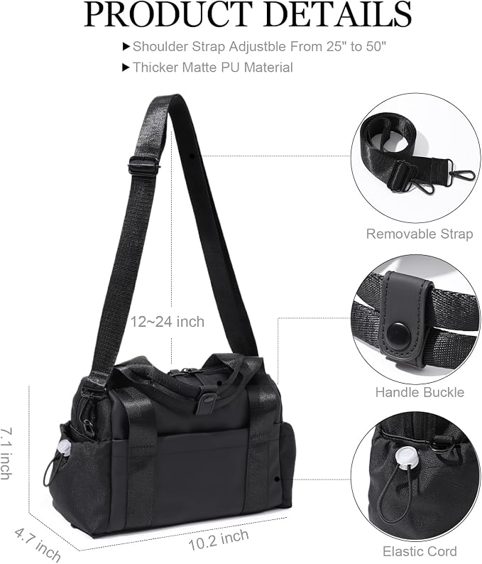Bucosd Small Gym Bag for Women, Mini Crossbody Gym Duffle Bag with Wet Compartment, Carry on Gym Tote Bag for Workout Dance Sport Travel (Mini-Black)