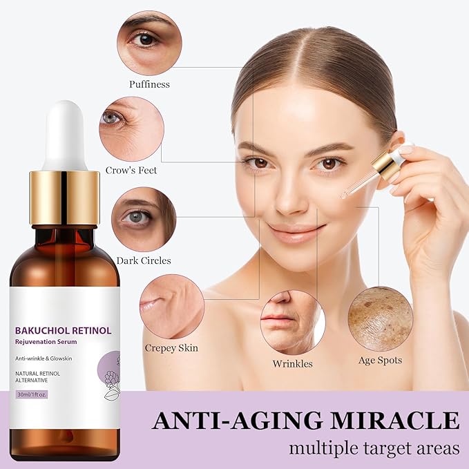 2 PCS Venature Bakuchiol Retinol Rejuvenation Serum, Bakuchiol Retinol Serum Korean for Face, Retinol Serum for Wrinkles, Reduce Wrinkles