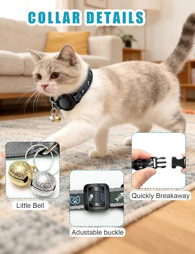 GPS Cat Tracker Collar (Android & iOS), Real-Time Activity Tracking Black | Bluetooth Smart Finder tag No Subscription, Works with Apple Find my App & Google Find Hub, Anti-Lost for Pet Items Kitten