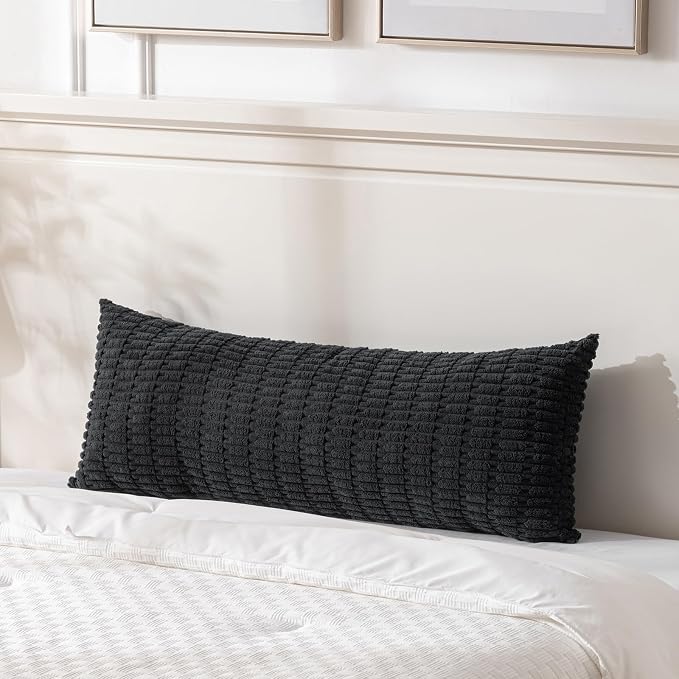 Fancy Homi Decorative Throw Pillow Covers for Bed Couch Bedroom Bench, Soft Corduroy Solid Pillow Case, Rustic Farmhouse Boho Room Decor,36" x 14" (Pack of 1),Black