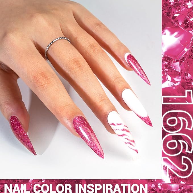 MelodySusie Strawberry Pink Glitter Gel Nail Polish,0.5 Fl Oz Soak Off UV LED Pink Sparkle Glitter Gel Polish Christmas Gift for Women Nail Art Manicure Salon DIY Nail Design Decoration at Home-A1618