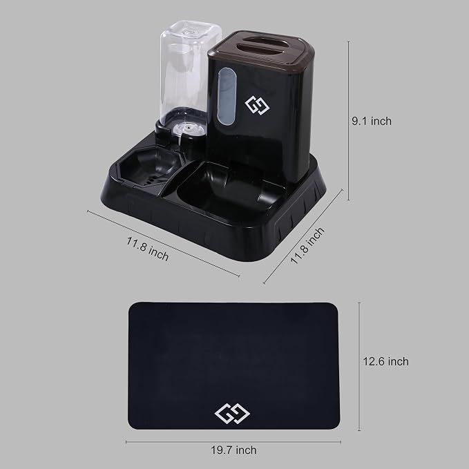 Gravity Cat Feeder & Automatic Water Dispenser – 3-in-1 Cat Feeding Station with Absorbent Feeding Mat, Spill-Proof Automatic Cat Feeder for Indoor Cats, Small Dogs & Multi-Pet Homes