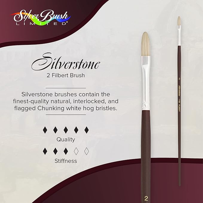 Silver Brush Limited 1103-2 Silverstone Filbert Paintbrush for Oil Painting, Size 2, Long Handle