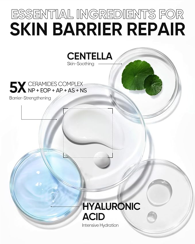 Face Moisturizer with 5X Ceramides, Hydrating Moisture Barrier Repair Cream for Sensitive/Oil Skin Types, Hyaluronic Acid & Centella, Daily Facial Moisturizer, Non-Comedogenic 50g/1.76fl.oz