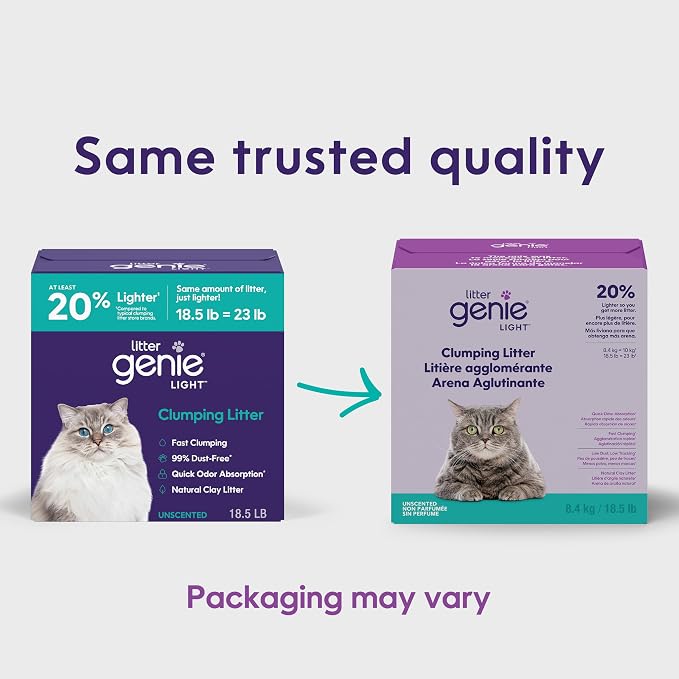 Litter Genie Light Clumping Cat Litter 18.5 lb, Unscented, Low Dust
