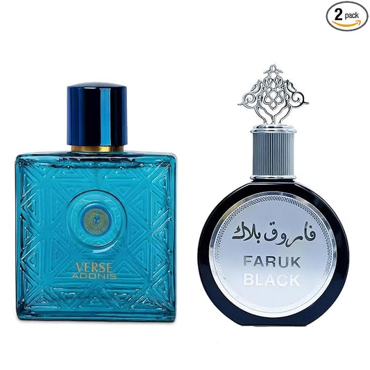 AFLUXE Verse Adonis & Faruk Black Combo Men Cologne 3.4 Fl. Oz Men's Perfume Refreshing Combination of Woody Floral & Fruity Scents Eau De Parfum for Men Lasts All Day Best Gift
