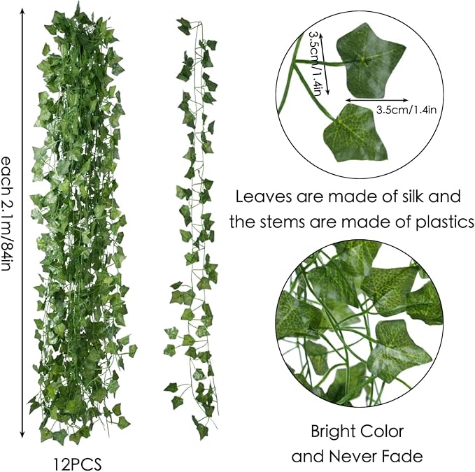 Freyalife Fake Vines for Room Decor(12 Pack 84 Feet) Aesthetic Artificial Plant Ivy Leaves Hanging Greenery Garlands for Home Bedroom Wall Wedding Christmas Party Office Patio Outdoor Garden Décor