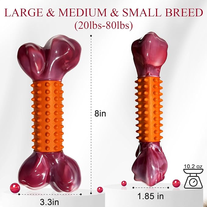 Tough Dog Toys for Aggressive Chewers: Peanut Butter Flavored Long Lasting Dog Bones for Large Dogs, Heavy Duty Nylon & Rubber Dog Chew Toys to Keep Them Busy, Medium & Large Breed, Orange