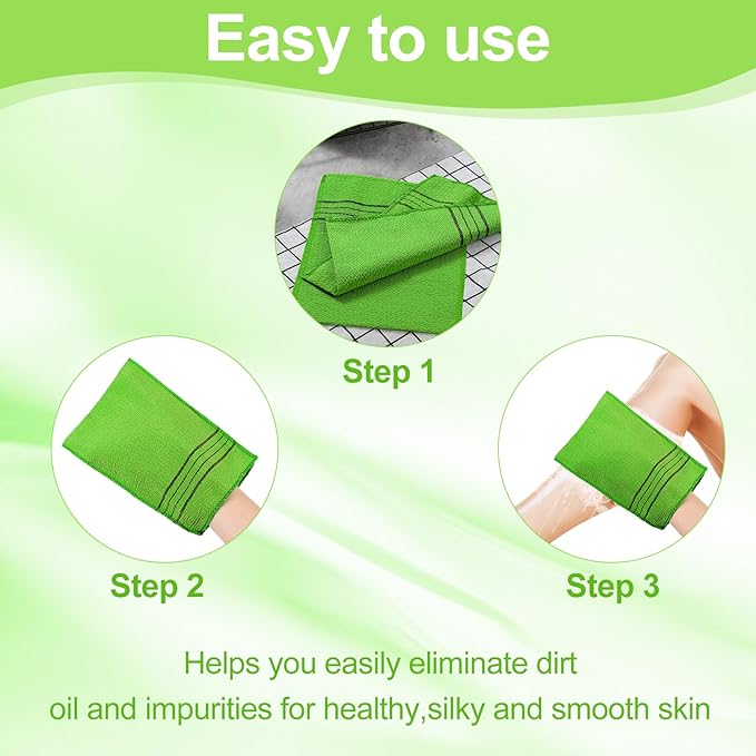 Tatuo 12 Pieces Korean Exfoliating Mitt Glove Italy Towel Body Skin Scrubber Exfoliating Scrubber for Remove Dead Skin Washcloth Korean (Small,Green)