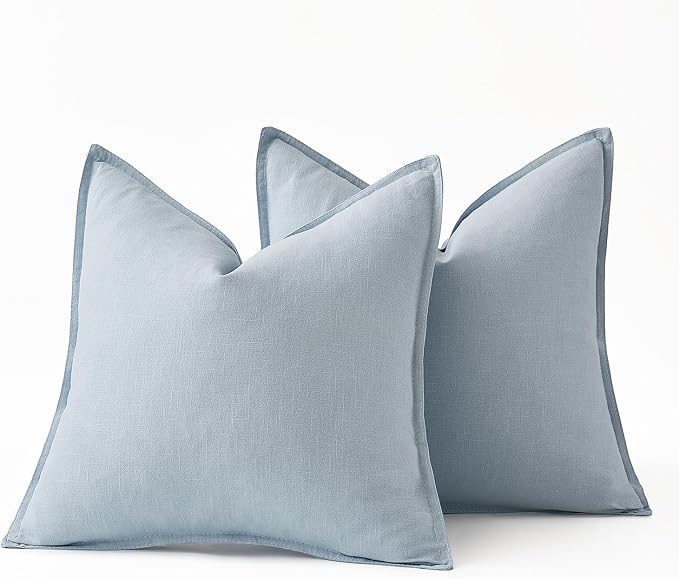 MIULEE Decorative Linen Euro Sham Pillow Covers 28x28 Inch Light Blue | Boho Farmhouse Neutral Couch Throw Pillows for Bed, Pack of 2 Accent Coastal Modern Pillowcases, Sofa Livingroom Home Decor