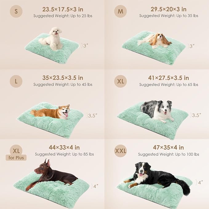 EHEYCIGA Fluffy Dog Crate Bed for Large Dogs, Plush Faux Pad, Apple Green | Calming Anti Anxiety Large Dog Crate Bed, Washable Soft Warm Mat with Non-Slip Bottom