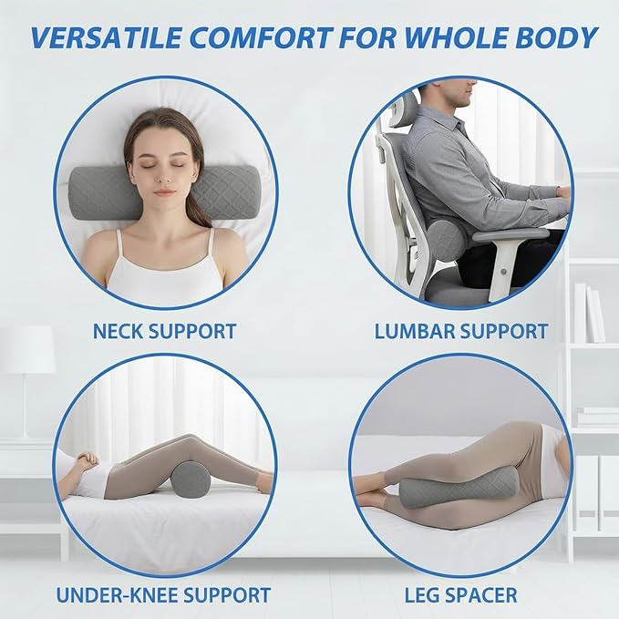 Cervical Memory Foam Neck Roll Pillow Comfortable Breathable(3.9) | Neck Support Pillows for Sleeping 3.9in H Small Round Circle Pillow Cylinder Pillows for Back Lumbar Leg Yoga Pain Relief