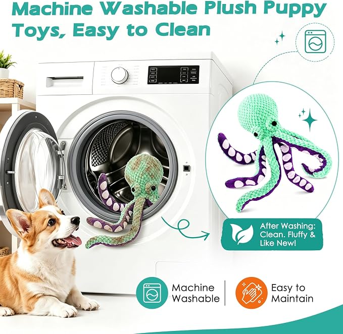 Fuufome Octopus Squeaky Dog Toys for Puppy, Small and Medium Large Breed | Tough Soft Fabric, Interactive Daily Companionship, Tug of War Doggie Toy, Training Reward, Birthday Gift