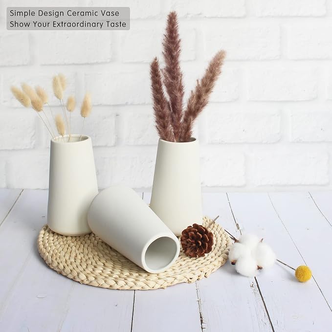 YANLING 6 Pack White Ceramic Vases for Home Decor, 6 Inch Modern Vases | for Centerpieces Pampas Grass Table Vase, Boho Vases for Flowers Decor, Wedding Dinner Party