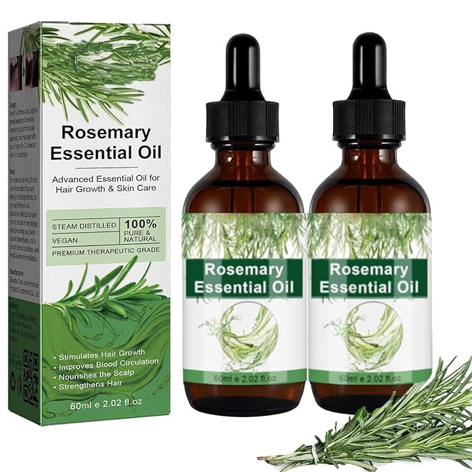 Aceite de Romero para Crecimiento y Tratamiento Capilar, Gotero para Estimular el Crecimiento del Cabello y Prevenir la Caída, 60ML/2.2 Fl Oz (2 Unidades)