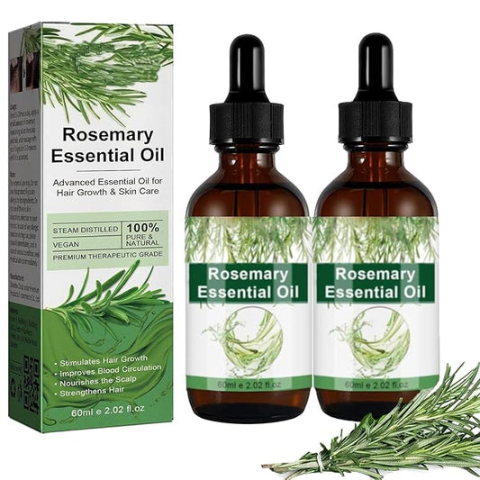 Aceite de Romero para Crecimiento y Tratamiento Capilar, Gotero para Estimular el Crecimiento del Cabello y Prevenir la Caída, 60ML/2.2 Fl Oz (2 Unidades)