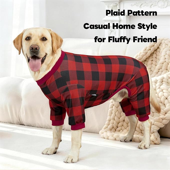 XPUDAC 4 Pack Dog Pajamas for Large Dogs Cats Plaid Doggie Clothes Puppy Onesies Christmas Pajamas Jumpsuits Pet Pjs Shirt Apparel 4X-Large, Red Green Beige Grey