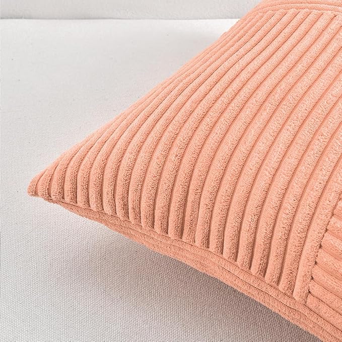 Fancy Homi Peach Decorative Throw Pillow Covers 18x18 Inch for Living Room Couch Bed Sofa, Rustic Boho Farmhouse Home Decor, Soft Corss Corduroy Patchwork Textured Square Cushion Case 45x45 cm