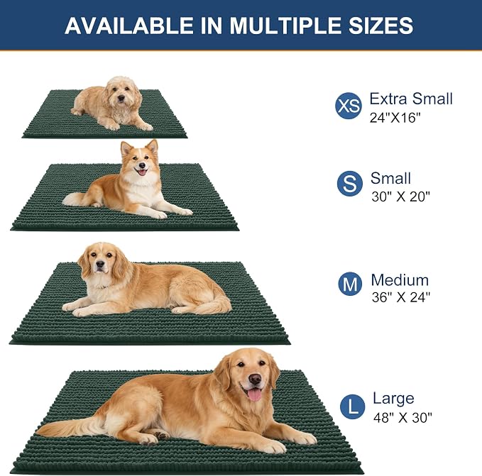 OLANLY Dog Door Mat for Muddy Paws 40x32, Extra Absorbent Chenille Mud Mat | Blackish Green, Absorbs Moisture and Dirt, Non-Slip Machine Washable Doormat, Quick-Drying Indoor Entryway Floor Mat for Dogs