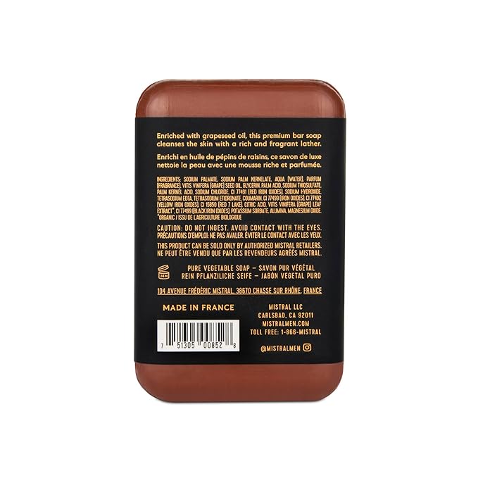 Mistral Mahogany Rum Luxury Bar Soap for Men | Men’s Natural Soap Bar | Paraben, Phthalates Free | Moisturizing & Triple-Milled Natural Soap for Men - Made in France | Large, 8.8 oz