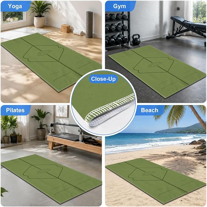 Yoga Mat Towel, Hot Yoga Non Slip with 4 Corner Pockets, 70 x 26 in | Soft Absorbent Microfiber With Four Corner Pockets, Fits Over Yoga Mats For Hot Yoga, Pilates, Gym, And Travel