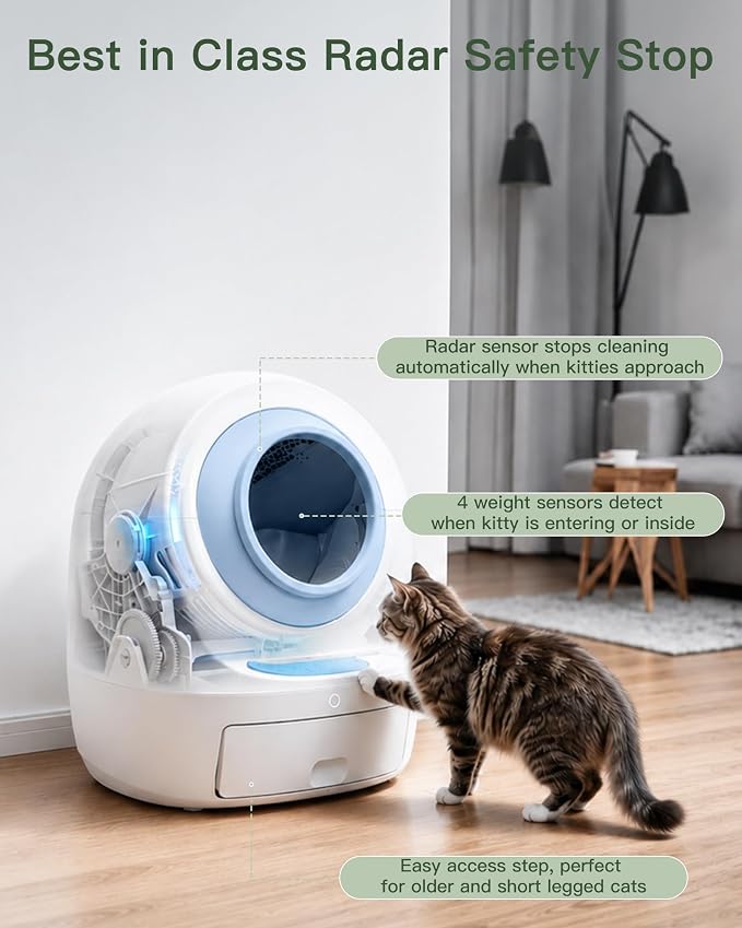 Casa Leo Automatic Self-Cleaning Cat Litter Box | with Leo’s Loo Too Wi-Fi App & Voice Control, App Weight Tracking, UV Odor Control, Safety Sensors, 30dB Quiet