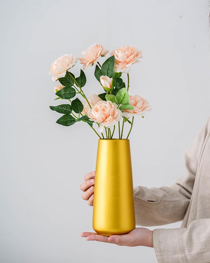 Simple Boho Ceramic Flower Vase for Home Decor (Gold,Super Big) | 10'' Modern Vase for Flower Plant Pampas Grass, Fit for Table Shelf Centerpieces, Living Room Kitchen Bedroom Wedding Gift