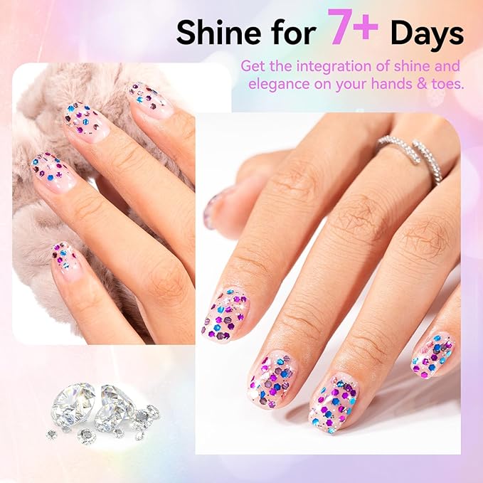Confetti Nail Polish, Purple Blue Rose Gold Glitter Sparkle Nail Polishes with Hexagon Glitter, Rich in Castor Oil, Air Dry No Need U/V Lamp, Iridescent Geometric Nails Art Home DIY Gift