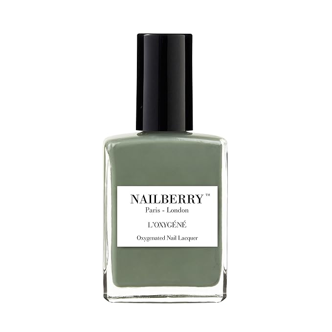 Nailberry L'Oxygéné Oxygenated Nail Lacquer | Love You Very Matcha | Light Khaki Opaque Polish | UV Protected Long-Wear Nail Polish | 12-Free | Vegan | Certified Halal | Cruelty & Gluten Free | 15 ml