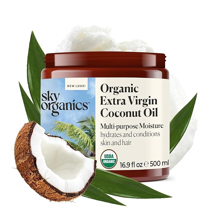Sky Organics - Multipurpose Organic Coconut Oil for Skin & Hair, 16.9 fl oz - Extra Virgin Hair Oil & Body Moisturizer - Vitamins, Antioxidants & Fatty Acids - Vegan, Cruelty Free with ebook