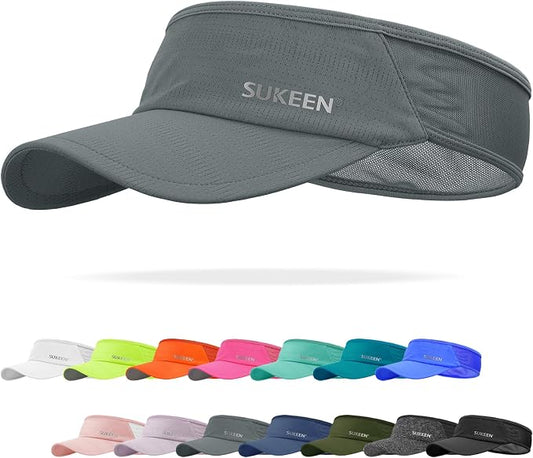 Sukeen Lightweight Sports Sun Visor Hat for Men Women | Packable, breathable, quick-dry, UPF50+ cooling visor hat, stretch fit, for running, tennis, golf, pickleball, softball
