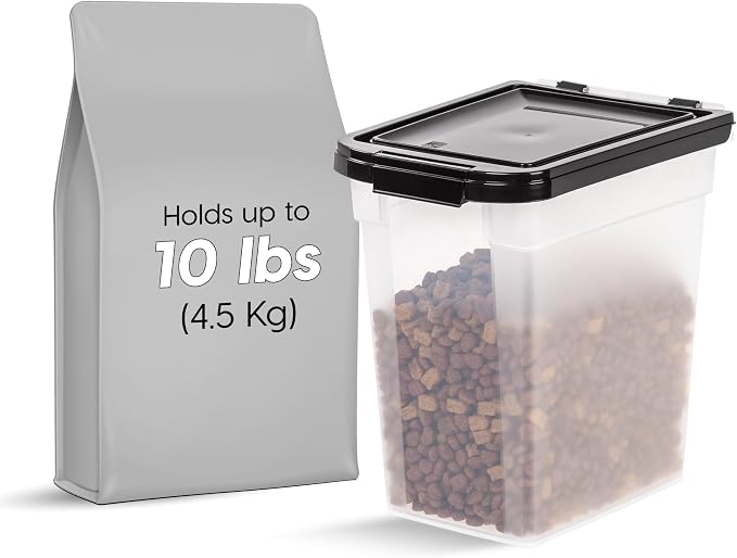 IRIS USA Dog Food Storage Container, Up to 10 lbs, Clear/Black, Made in USA