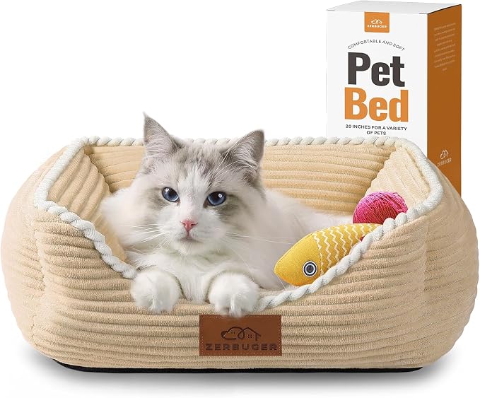 Zerbuger 20in Coffee Rectangle Cat Dog Bed Machine Washable Sleeping Sofa | for Large Medium Small Pets Indoor Outdoor, Non-Slip Bottom Soft Puppy Bed Durable Orthopedic Calming Pet Cuddler