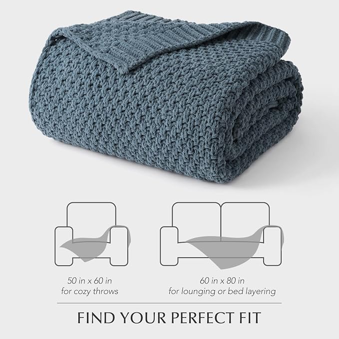 EVERGRACEHOME Chunky Chenille Knit Throw Blanket, 50 x 60, Stormy Blue | Sculpted Moss Stitch, Chic Modern Farmhouse, All-Season Warmth, OEKO-TEX® Certified, Elegant Blanket for Couch, Bed, Sofa