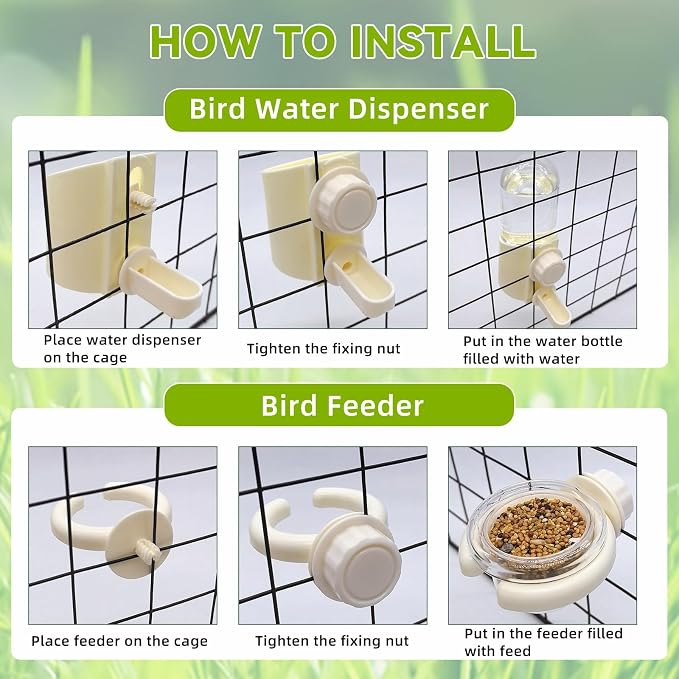 Bird Water Dispenser Bird Cage Feeder Accessories for Parakeet(3Pcs)