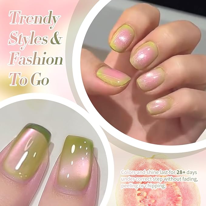 BORN PRETTY Cat Magnetic Eye Gel Nail Polish,Sweet Guava Green Pink Magnetic Gel Polish Manicure Nail Art DIY 15ml