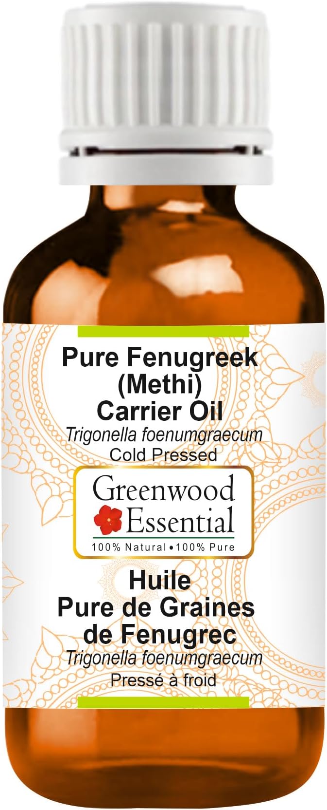 Greenwood Essential Fenugreek (Methi) Oil (Trigonella foenumgraecum) | Cold Pressed | Natural | Undiluted | for Diluting Essential Oils | for Hair, Skin & Massage | Men & Women | 30ml (1 oz)