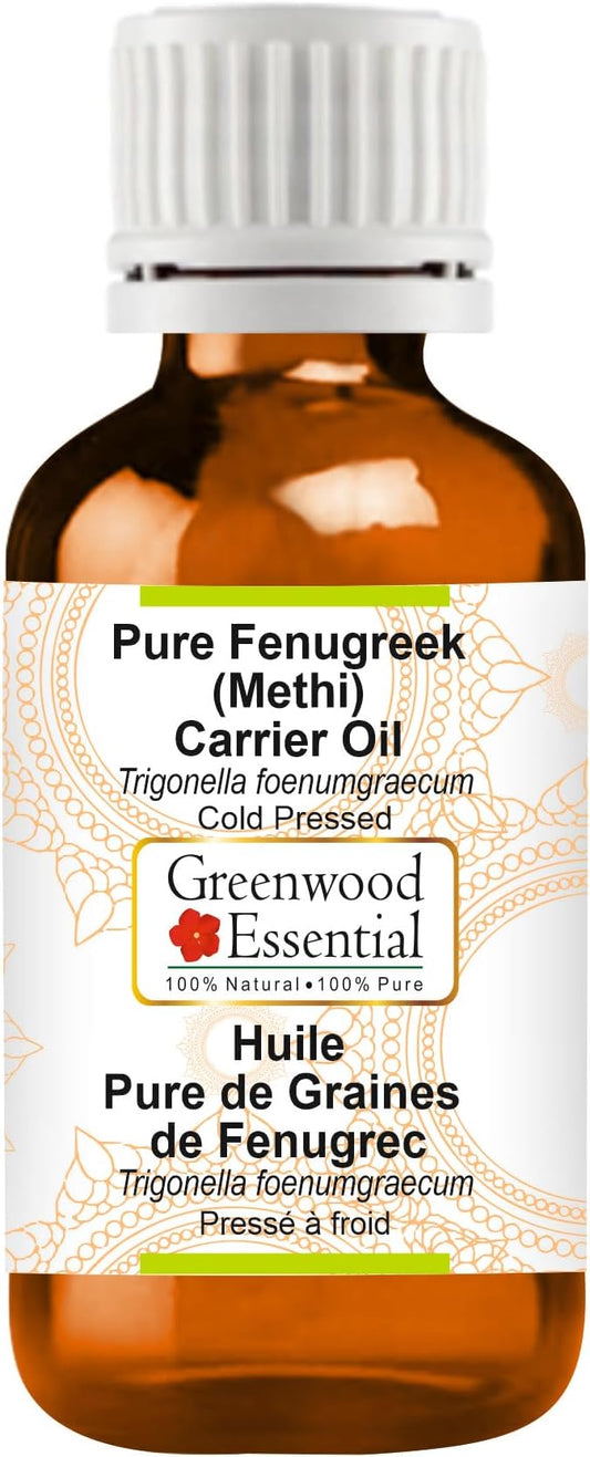 Greenwood Essential Fenugreek (Methi) Oil (Trigonella foenumgraecum) | Cold Pressed | Natural | Undiluted | for Diluting Essential Oils | for Hair, Skin & Massage | Men & Women | 100ml (3.38 oz)