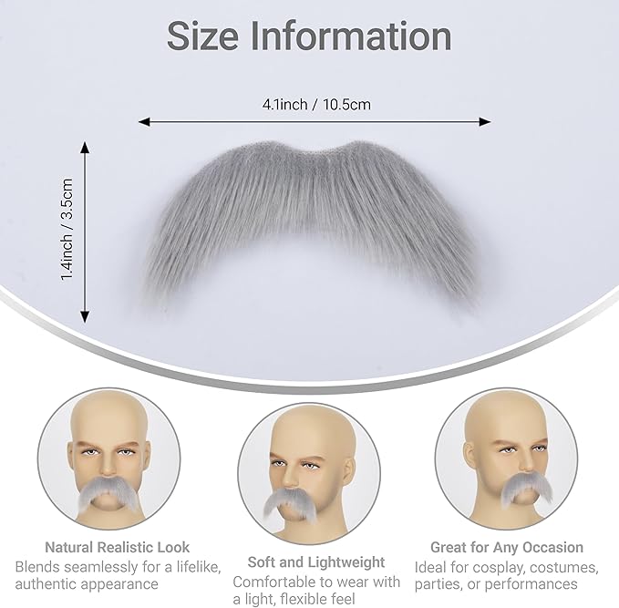 2Pcs Men Fake Mustache Realistic Mustaches Fake Facial Hair Beard for Cosplay Costume Halloween Parties