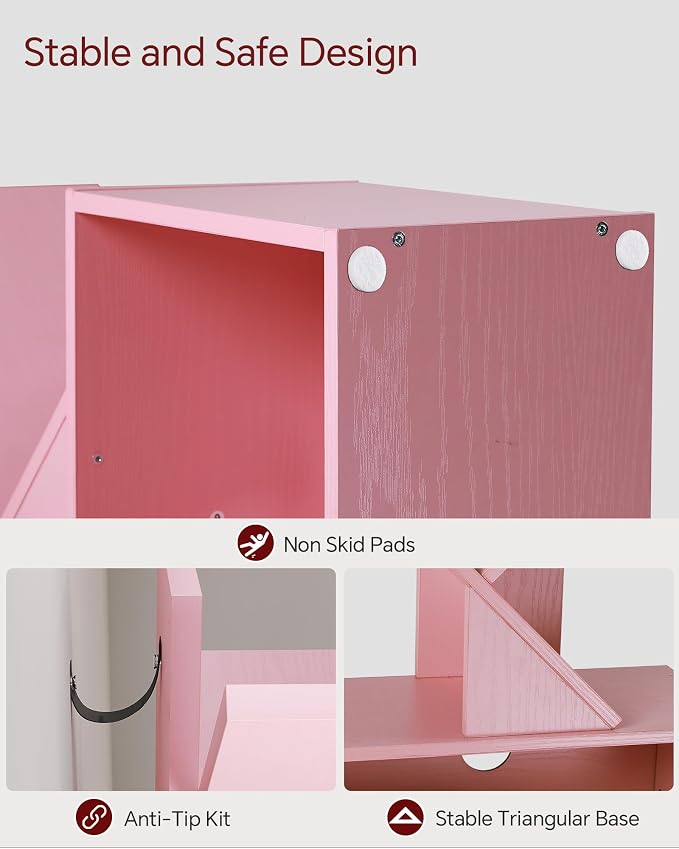 SUNMORY 6 Tier Tree Bookshelf, Tall Small Bookcase with Storage Cabinet | Modern Narrow Bookshelves Organizer, Floor Standing Book Case Shelf for Bedroom Living Room Home Office Corner, Pink
